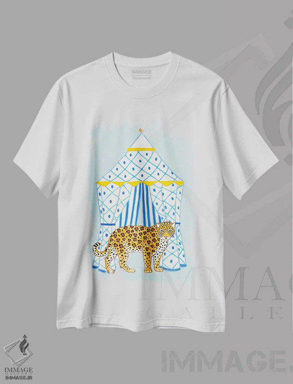 تیشرت سفید طرح دار جاگوار چینی با کابانا راه راه ۲، دکور آسیایی اثر گرین ارکید بوتیک | immage.ir