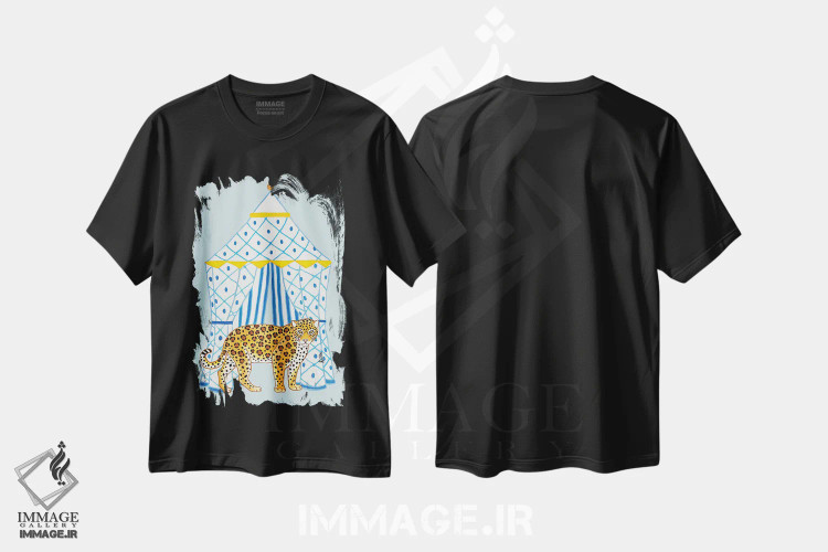 تیشرت مشکی طرح دار جاگوار چینی با کابانا راه راه ۲، دکور آسیایی اثر گرین ارکید بوتیک | فروشگاه ایماژ