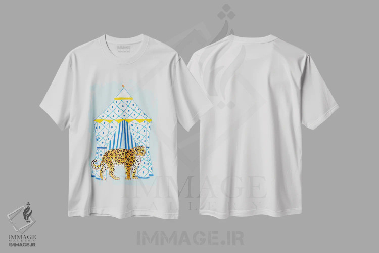 تیشرت سفید طرح دار جاگوار چینی با کابانا راه راه ۲، دکور آسیایی اثر گرین ارکید بوتیک | immage.ir