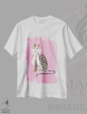 تیشرت سفید طرح دار یوزپلنگ پاپیون دار روی صورتی، دکور آسیایی اثر گرین ارکید بوتیک | فروشگاه ایماژ