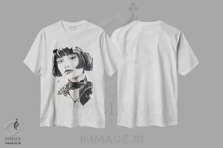 تیشرت سفید طرح دار وقفه ای از کار، هنر تزئینی سیاه و سفید اثر گیل لبلو | فروشگاه ایماژ
