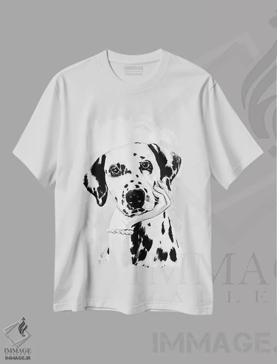 تیشرت سفید طرح دار سانی، سگ دالماتین، هنر فاخر معاصر اثر گیل لبلو | immage.ir