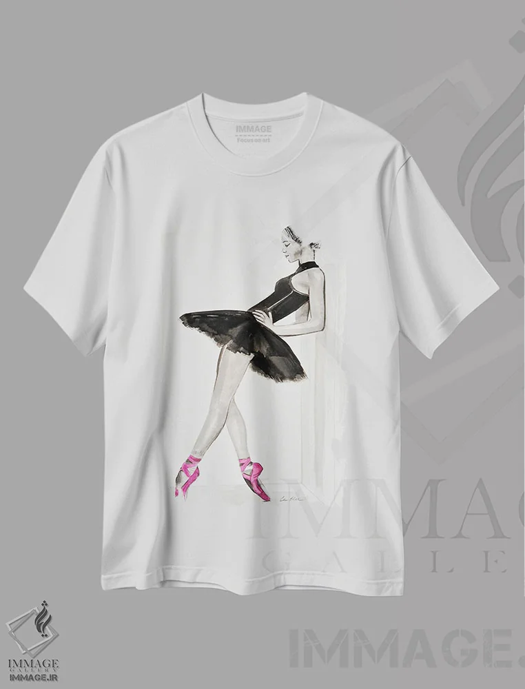 تیشرت سفید طرح دار تمرین، هنر فاخر معاصر اثر گیل لبلو | فروشگاه ایماژ