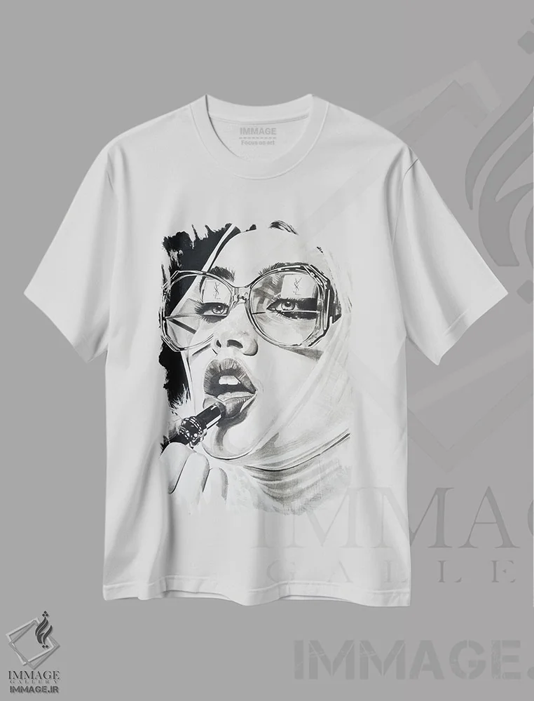 تیشرت سفید طرح دار لانژ لوکس، هنر تزئینی سیاه و سفید اثر گیل لبلو | فروشگاه ایماژ