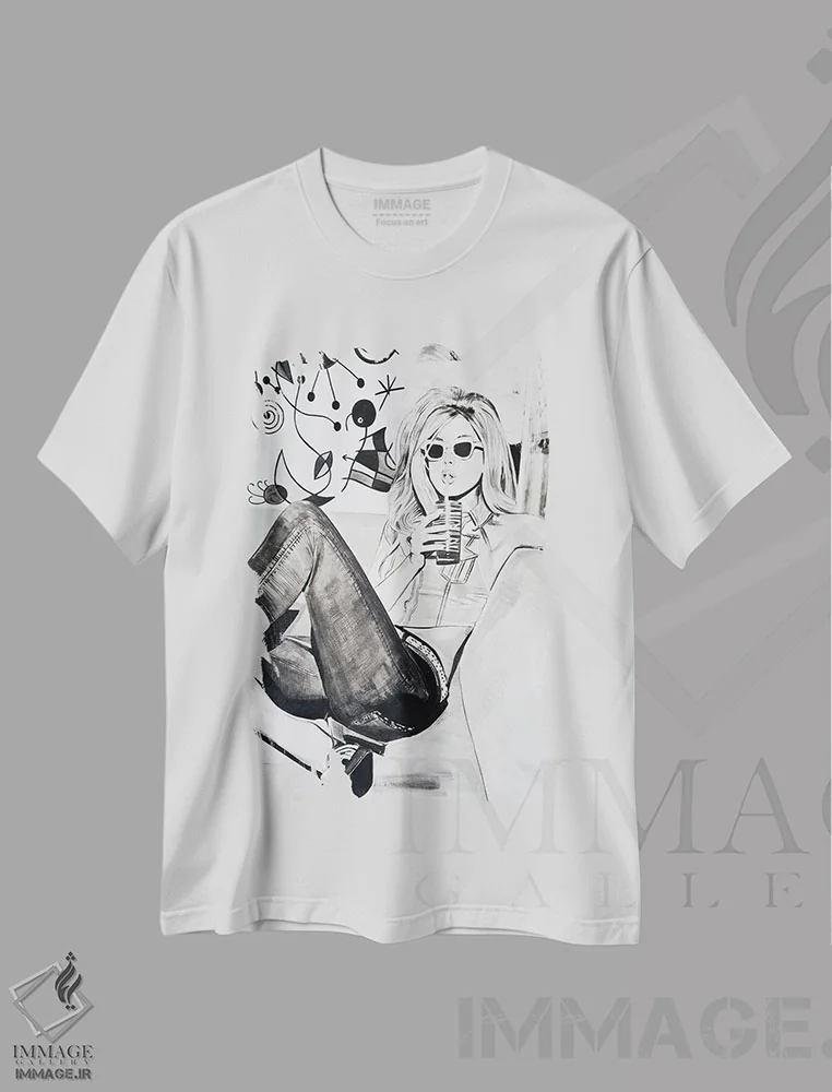 تیشرت سفید طرح دار الهام بخش میرو، هنر تزئینی سیاه و سفید اثر گیل لبلو | immage.ir