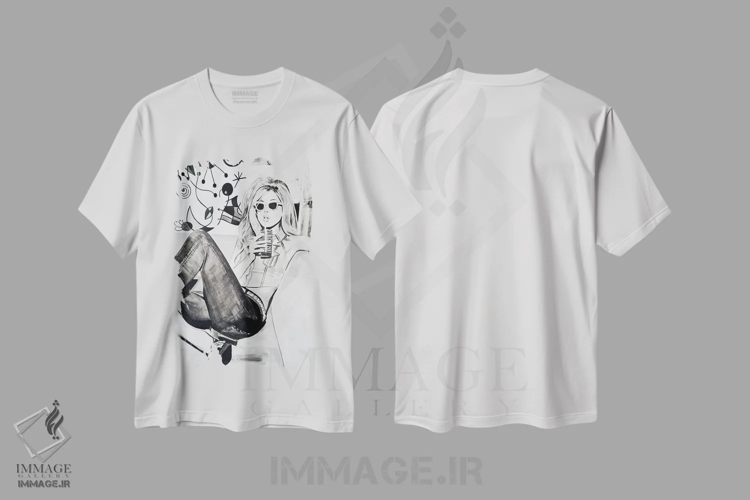 تیشرت سفید طرح دار الهام بخش میرو، هنر تزئینی سیاه و سفید اثر گیل لبلو | immage.ir