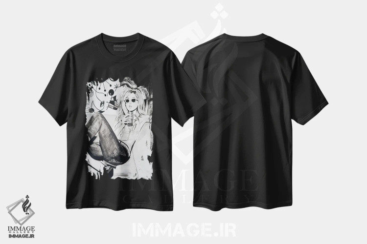 تیشرت مشکی طرح دار الهام بخش میرو، هنر تزئینی سیاه و سفید اثر گیل لبلو | فروشگاه ایماژ