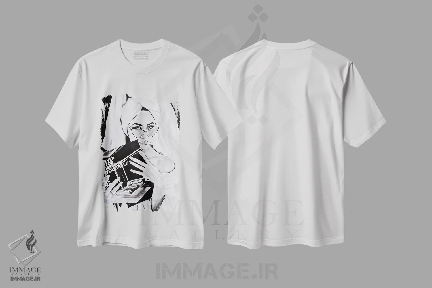 تیشرت سفید طرح دار هیچ وقت از طراحی خودت دست نکش، هنر تزئینی سیاه و سفید اثر گیل لبلو | فروشگاه ایماژ