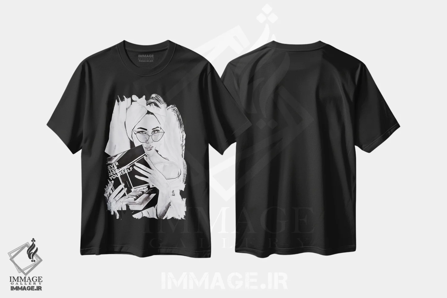 تیشرت مشکی طرح دار هیچ وقت از طراحی خودت دست نکش، هنر تزئینی سیاه و سفید اثر گیل لبلو | immage.ir