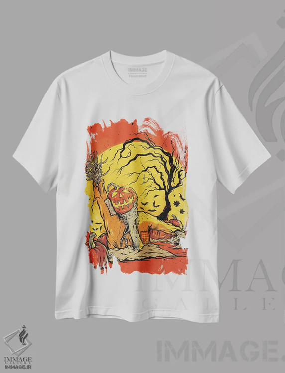 تیشرت سفید طرح دار طلوع هالووین، دکوراسیون جایگزین اثر اندرسون گرین دویل | immage.ir
