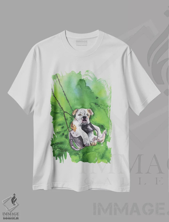تیشرت سفید طرح دار توله بولداگ آمریکایی، مدیوم اثر جورج دیاچنکو | فروشگاه ایماژ