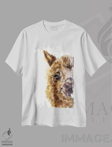 تیشرت سفید طرح دار لاما، مدیوم اثر جورج دیاچنکو | فروشگاه ایماژ