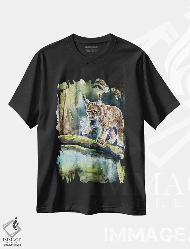 تیشرت مشکی طرح دار سیاه گوش، مدیوم اثر جورج دیاچنکو | فروشگاه ایماژ