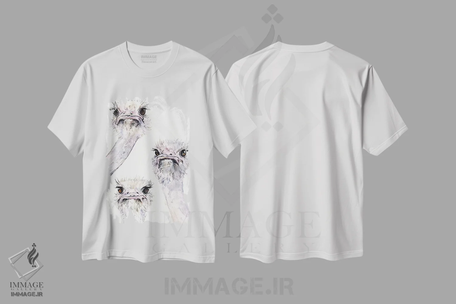 تیشرت سفید طرح دار شترمرغ ها، مدیوم اثر جورج دیاچنکو | immage.ir