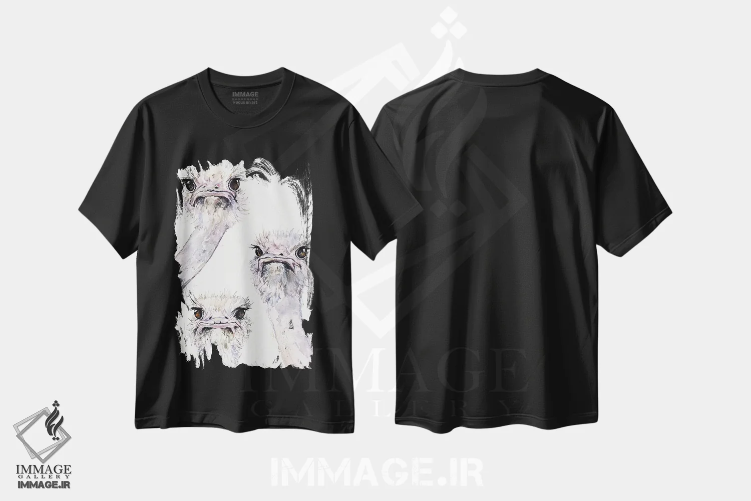 تیشرت مشکی طرح دار شترمرغ ها، مدیوم اثر جورج دیاچنکو | فروشگاه ایماژ