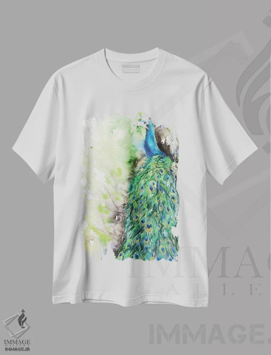 تیشرت سفید طرح دار طاووس، مدیوم اثر جورج دیاچنکو | فروشگاه ایماژ