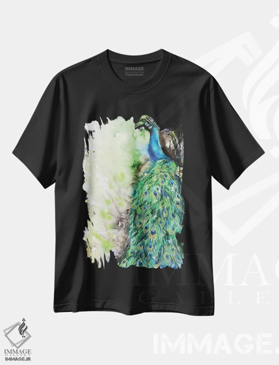 تیشرت مشکی طرح دار طاووس، مدیوم اثر جورج دیاچنکو | immage.ir
