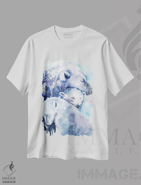 تیشرت سفید طرح دار خانوادهٔ خرس های قطبی ۱، مدیوم اثر جورج دیاچنکو | immage.ir