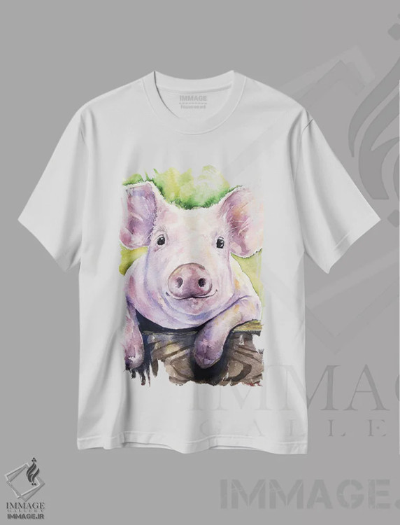 تیشرت سفید طرح دار خوک لبخندزن، مدیوم اثر جورج دیاچنکو | فروشگاه ایماژ