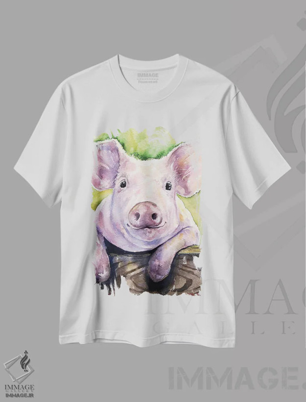 تیشرت سفید طرح دار خوک لبخندزن، مدیوم اثر جورج دیاچنکو | فروشگاه ایماژ