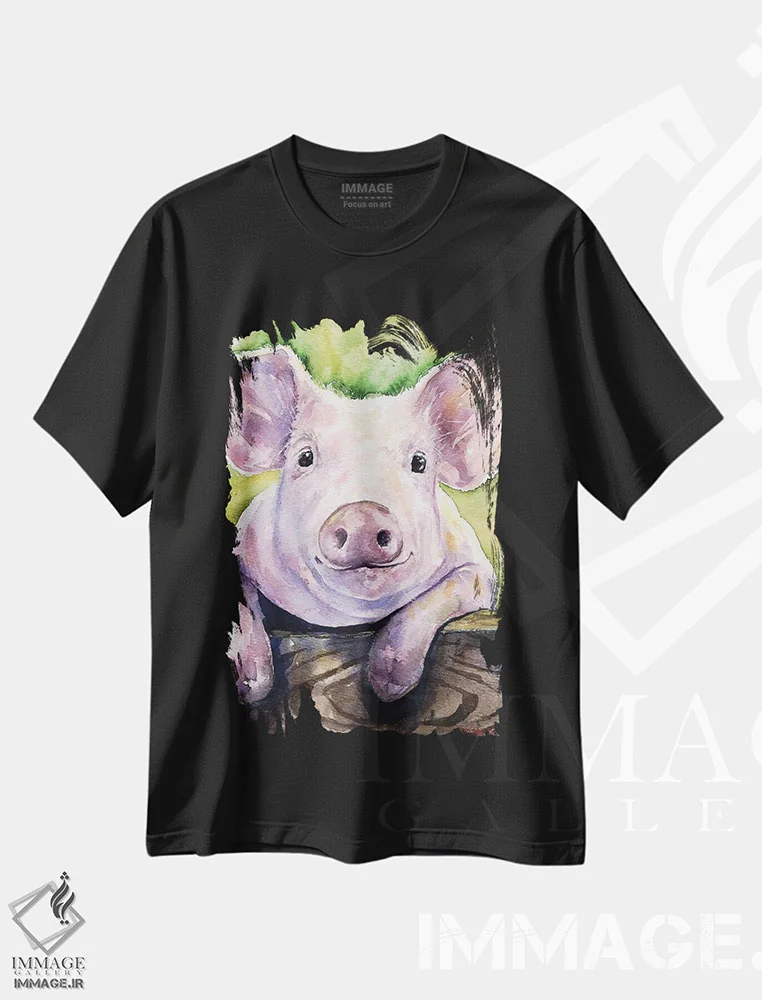 تیشرت مشکی طرح دار خوک لبخندزن، مدیوم اثر جورج دیاچنکو | immage.ir