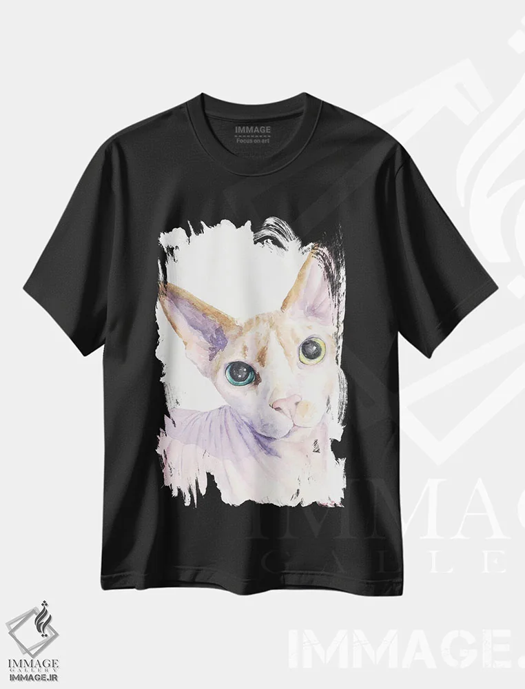 تیشرت مشکی طرح دار گربه اسفنکس، مدیوم اثر جورج دیاچنکو | فروشگاه ایماژ