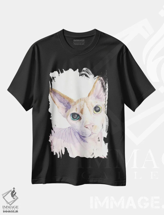 تیشرت مشکی طرح دار گربه اسفنکس، مدیوم اثر جورج دیاچنکو | فروشگاه ایماژ
