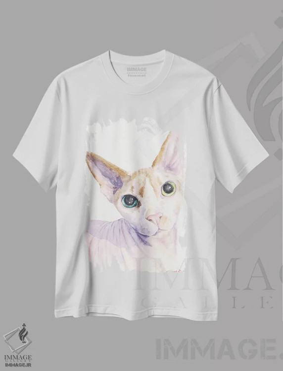 تیشرت سفید طرح دار گربه اسفنکس، مدیوم اثر جورج دیاچنکو | immage.ir