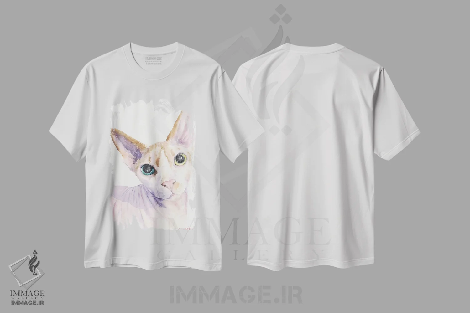 تیشرت سفید طرح دار گربه اسفنکس، مدیوم اثر جورج دیاچنکو | immage.ir