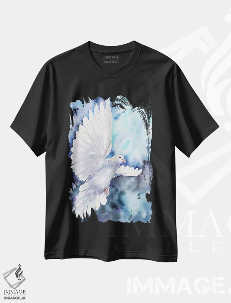 تیشرت مشکی طرح دار کبک سفید، دکور تعطیلات اثر جورج دیاچنکو | فروشگاه ایماژ