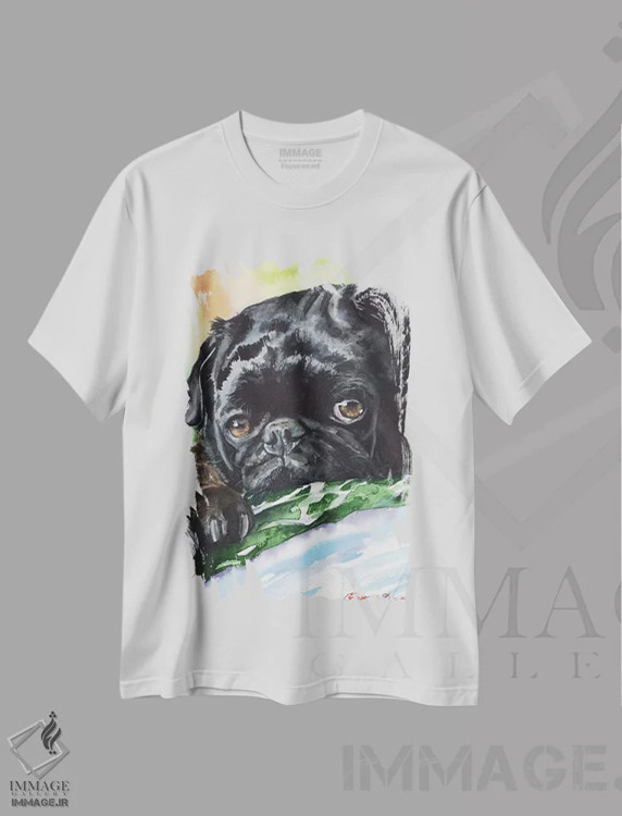 تیشرت سفید طرح دار پاگ سیاه، مدیوم اثر جورج دیاچنکو | فروشگاه ایماژ