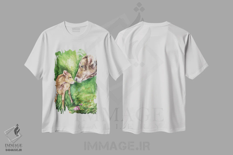 تیشرت سفید طرح دار گاو و گوساله، هنر فاخر معاصر اثر جورج دیاچنکو | immage.ir