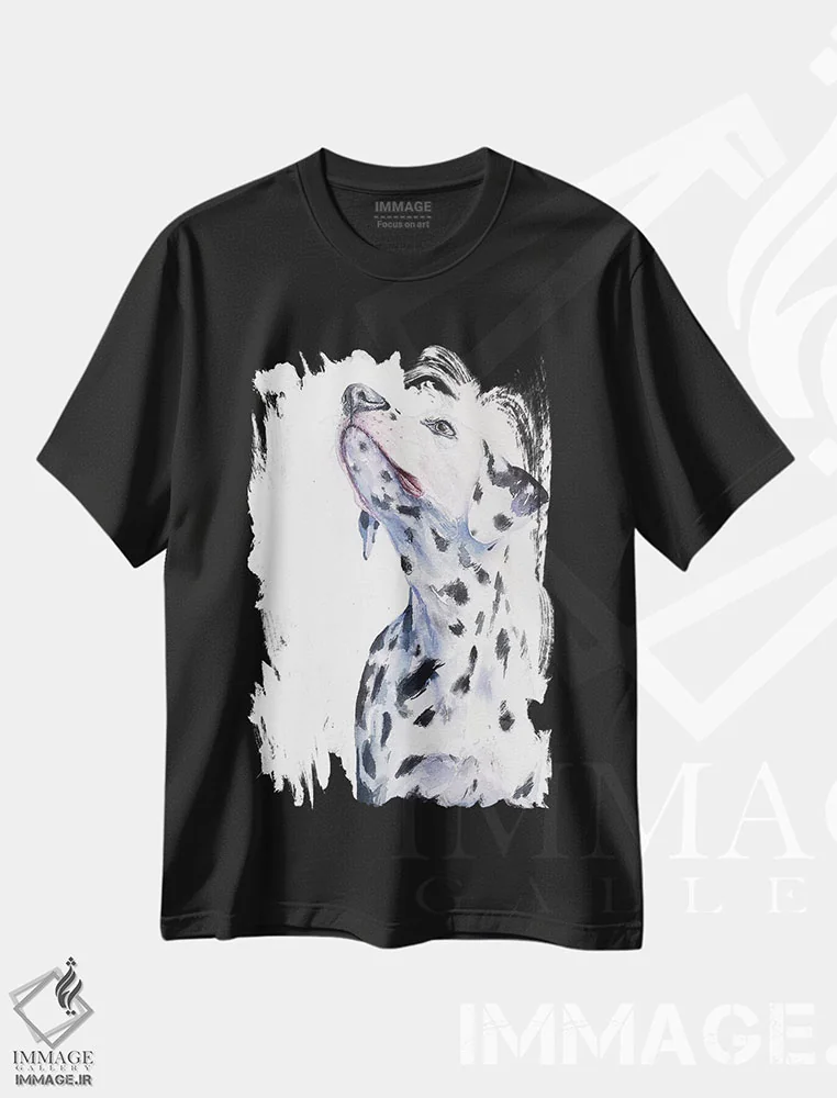 تیشرت مشکی طرح دار دالماتین، هنر فاخر معاصر اثر جورج دیاچنکو | فروشگاه ایماژ