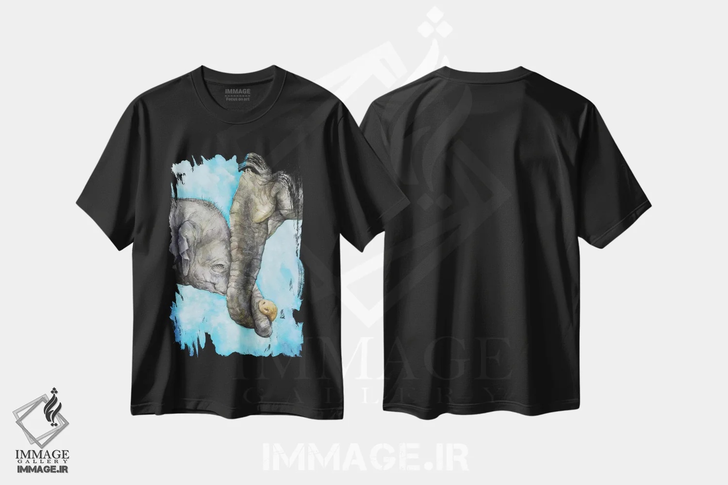 تیشرت مشکی طرح دار فیل ها، هنر فاخر معاصر اثر جورج دیاچنکو | immage.ir
