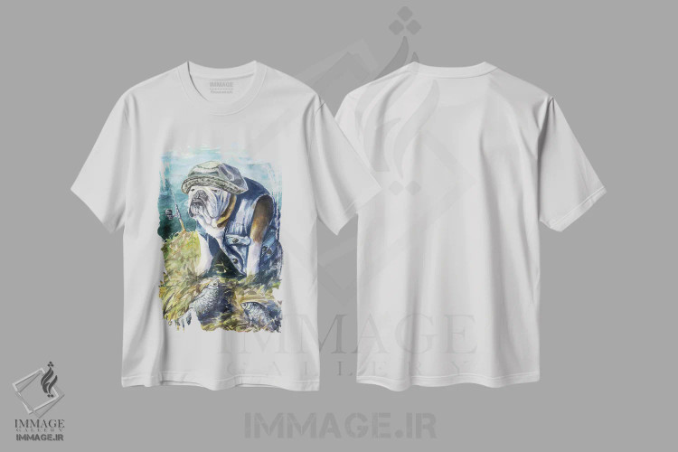 تیشرت سفید طرح دار ماهیگیری، هنر فاخر معاصر اثر جورج دیاچنکو | فروشگاه ایماژ