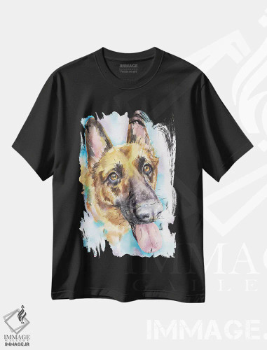 تیشرت مشکی طرح دار ژرمن شپرد، هنر فاخر معاصر اثر جورج دیاچنکو | فروشگاه ایماژ