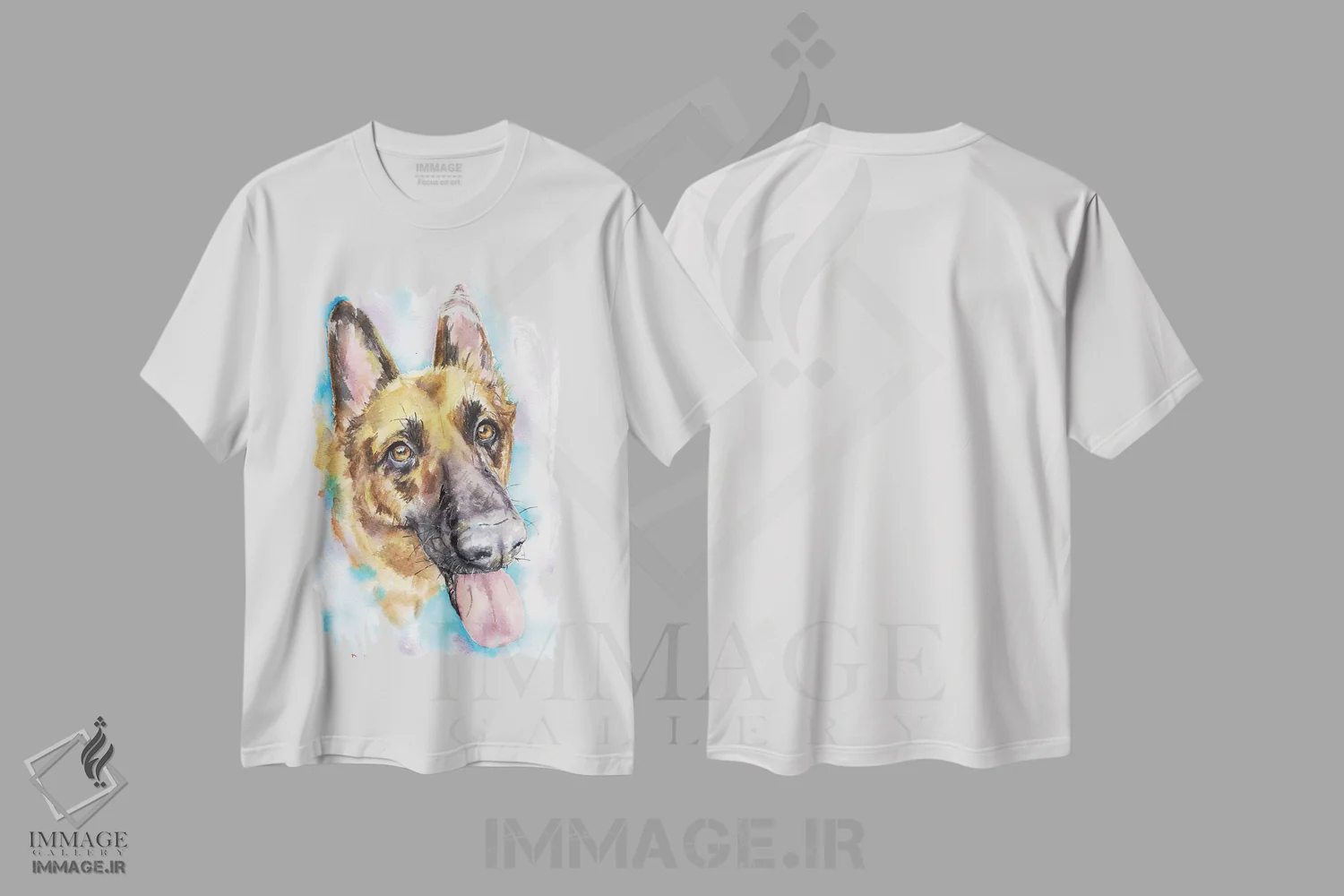 تیشرت سفید طرح دار ژرمن شپرد، هنر فاخر معاصر اثر جورج دیاچنکو | immage.ir