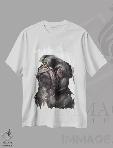 تیشرت سفید طرح دار پاگ سیاه، هنر تزئینی سیاه و سفید اثر جورج دیاچنکو | فروشگاه ایماژ