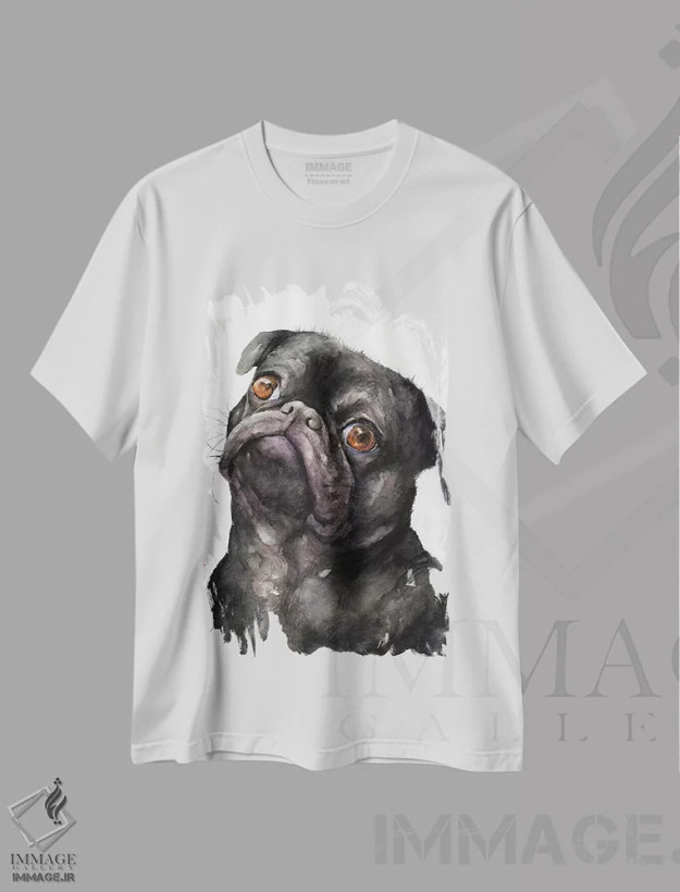 تیشرت سفید طرح دار پاگ سیاه، هنر تزئینی سیاه و سفید اثر جورج دیاچنکو | فروشگاه ایماژ