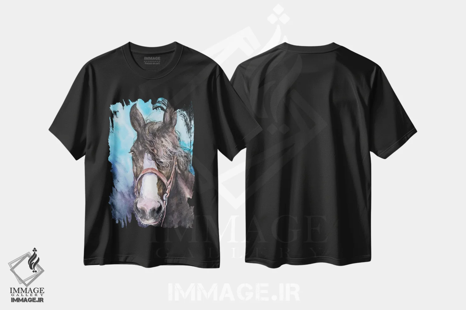 تیشرت مشکی طرح دار اسب، مدیوم اثر جورج دیاچنکو | فروشگاه ایماژ