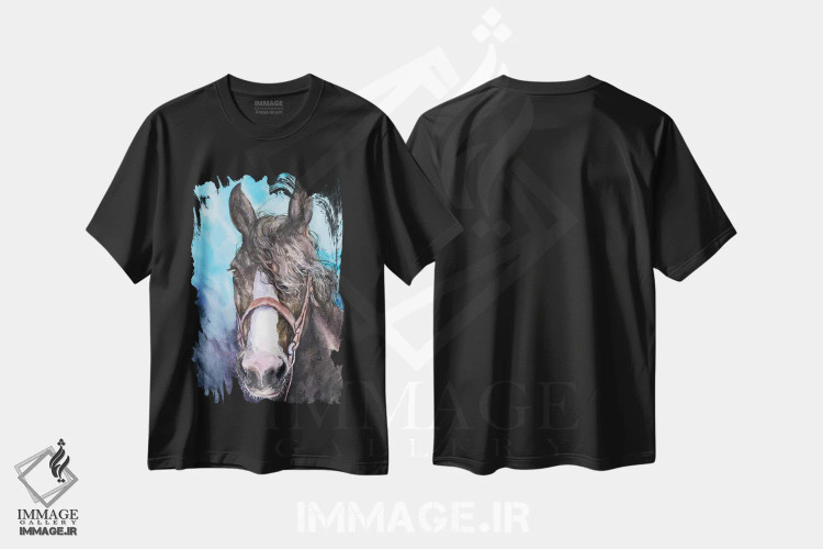 تیشرت مشکی طرح دار اسب، مدیوم اثر جورج دیاچنکو | فروشگاه ایماژ