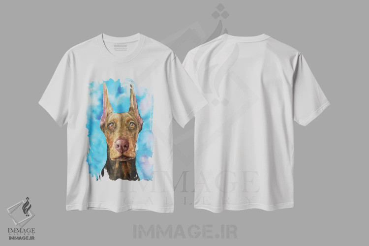 تیشرت سفید طرح دار دابرمن شکلاتی، تزئینی اثر جورج دیاچنکو | فروشگاه ایماژ