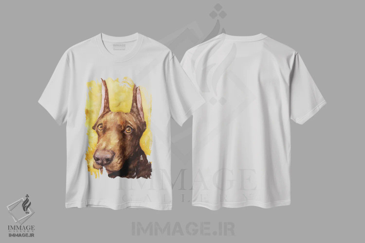 تیشرت سفید طرح دار دابرمن قهوه ای، تزئینی اثر جورج دیاچنکو | immage.ir