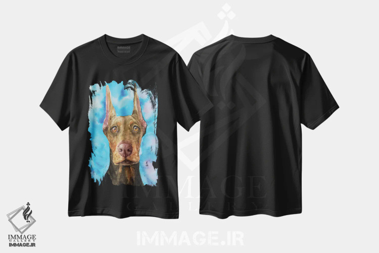 تیشرت مشکی طرح دار دابرمن شکلاتی، تزئینی اثر جورج دیاچنکو | immage.ir
