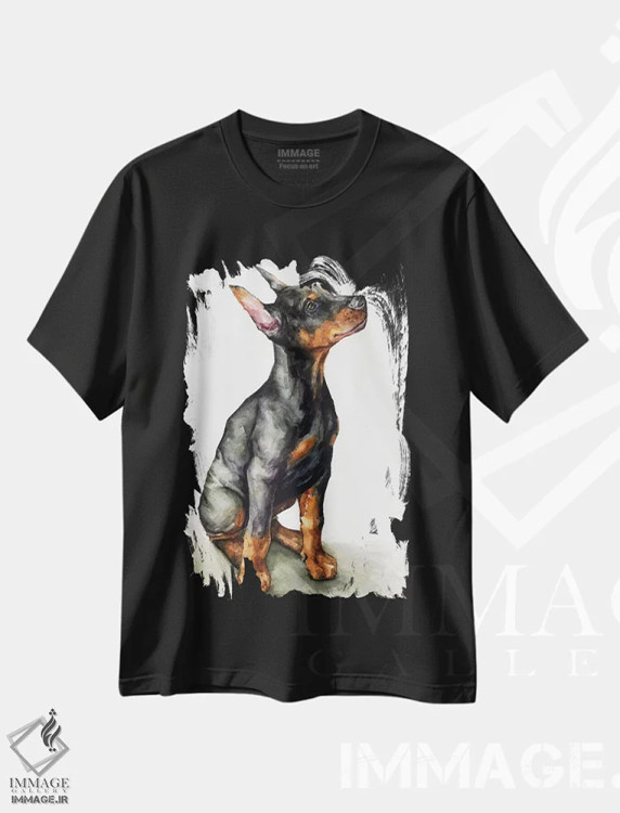 تیشرت مشکی طرح دار توله دابرمن، تزئینی اثر جورج دیاچنکو | فروشگاه ایماژ