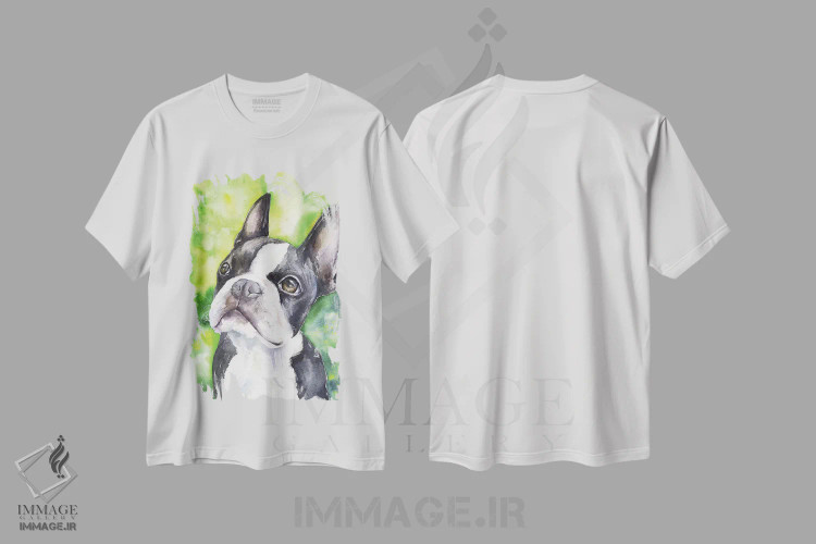 تیشرت سفید طرح دار پرترهٔ بوستون تریر، مدیوم اثر جورج دیاچنکو | فروشگاه ایماژ
