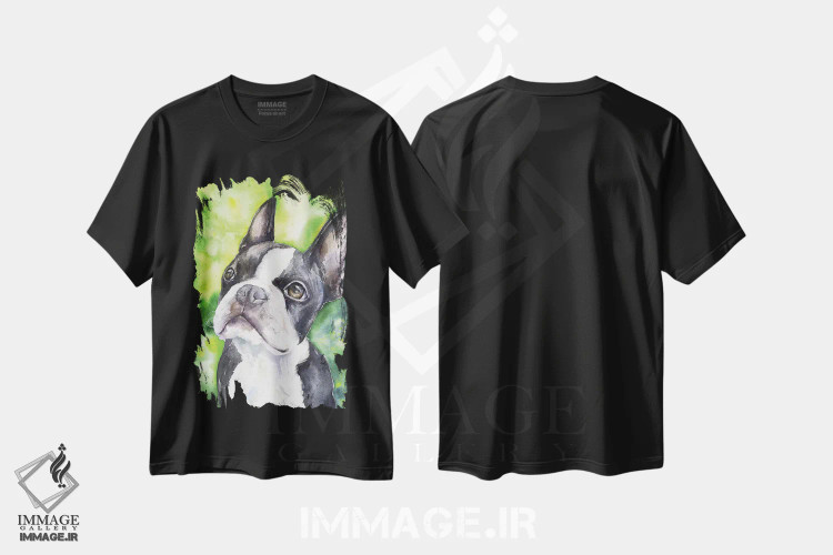 تیشرت مشکی طرح دار پرترهٔ بوستون تریر، مدیوم اثر جورج دیاچنکو | immage.ir