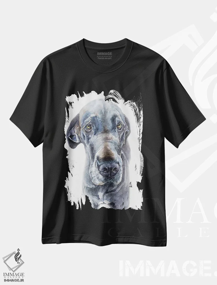 تیشرت مشکی طرح دار دختر گریت دین آبی، تزئینی اثر جورج دیاچنکو | فروشگاه ایماژ