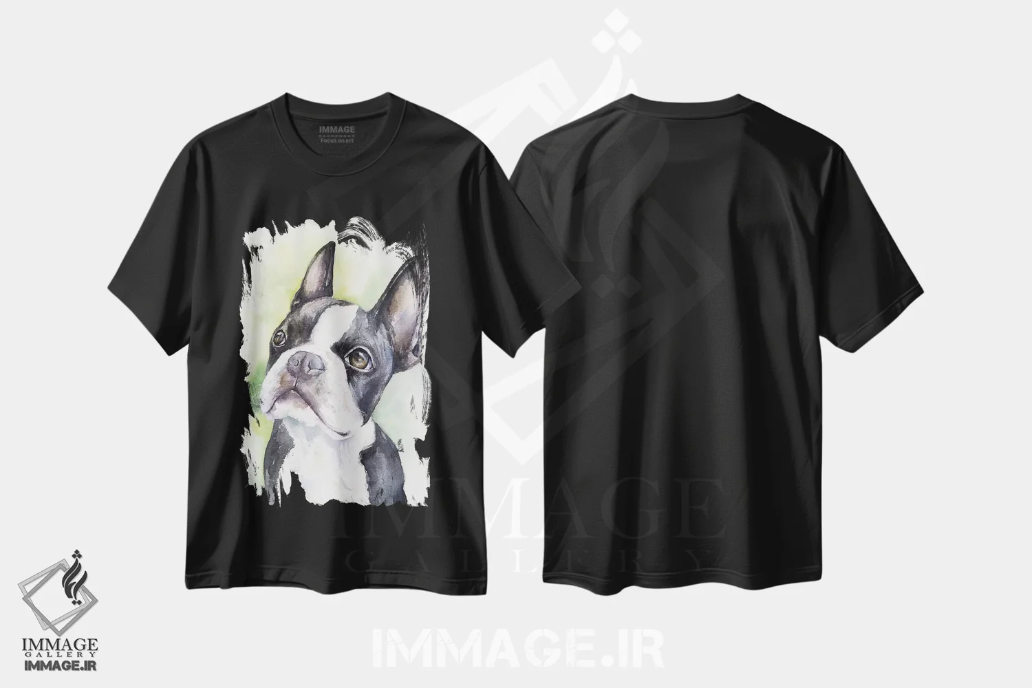 تیشرت مشکی طرح دار توله بوستون تریر، تزئینی اثر جورج دیاچنکو | immage.ir