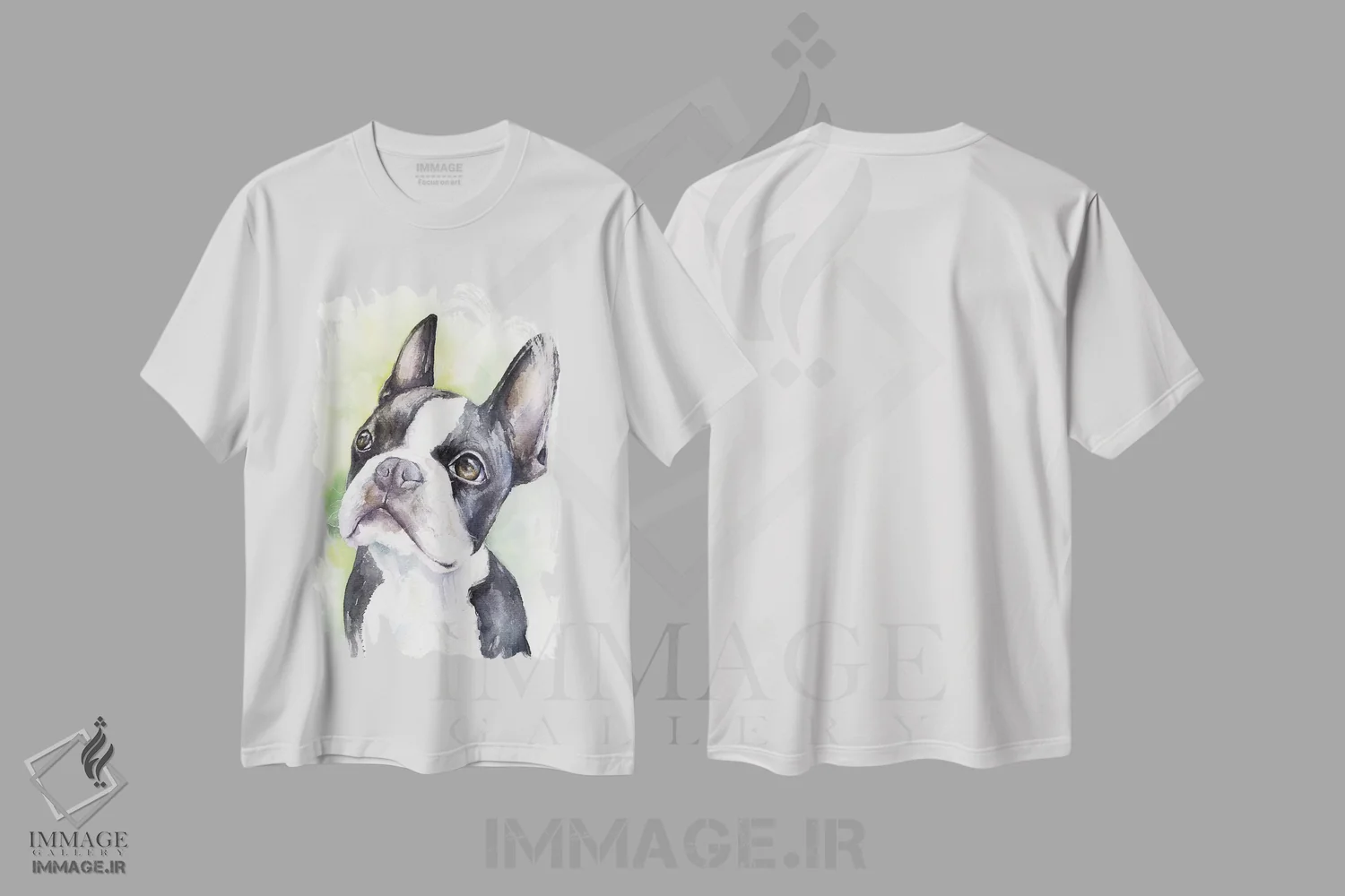 تیشرت سفید طرح دار توله بوستون تریر، تزئینی اثر جورج دیاچنکو | فروشگاه ایماژ